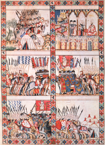 A high medieval illumination of battles during the Reconquista