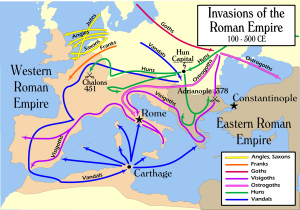 A map of supposed invasions of the Roman Empire, from Wikimedia Commons