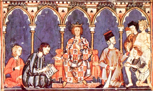 Alfonso X of Castile and his court, as shown in the 12th-century Libro de los Juegos