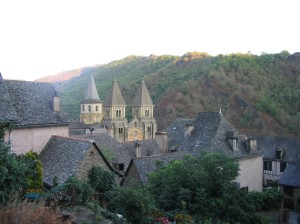 View of the rooftops of Conques, SW France