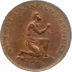 Halfpenny token of the Society for the Suppression of the Slave Trade, late eighteenth century; Fitzwilliam Museum CM.TR.1442-R, part of the Trinity College Collection