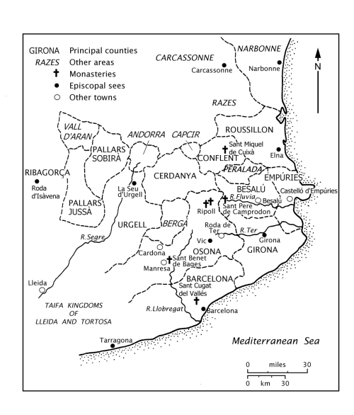 Map of the Catalan counties c.950, by Philip Judge and Jonathan Jarrett