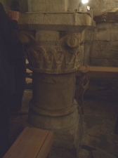 One of the pillar bases supporting the vault in the crypt of St Mary's Lastingham
