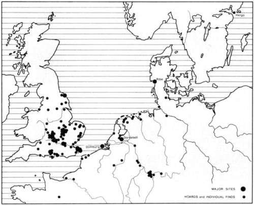 Distribution map of sceatta finds in England and the Continent