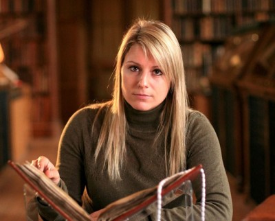 Dr Britt Baillie-Warren with the Parker Chronicle in the National Geographic program Viking Apocalypse