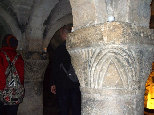 Norman capitals in the vaulting of the crypt chapel underneath St George's Tower, Oxford Castle