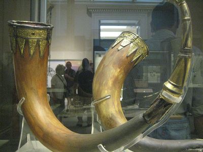 Drinking horns from the Anglo-Saxon burial mound at Taplow on display at the British Museum