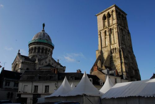 The medieval Tour de Charlemagne and modern basilica of St-Martin in the centre of Tours