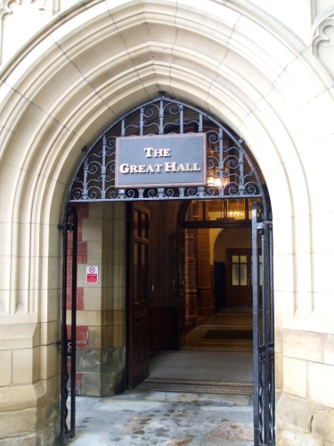 Entry to the Great Hall on the main camopus of the University of Leeds