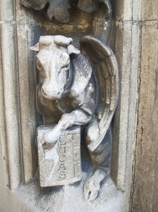 Carving of St Luke as the ox from the portal of Notre-Dame de Lausanne