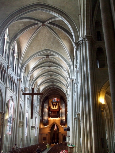 View back down the nave to the very modern organ in Notre-Dame de Lausanne