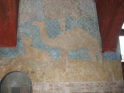 Detail of camel in wall-painting in a bedroom of the Château de Chillon