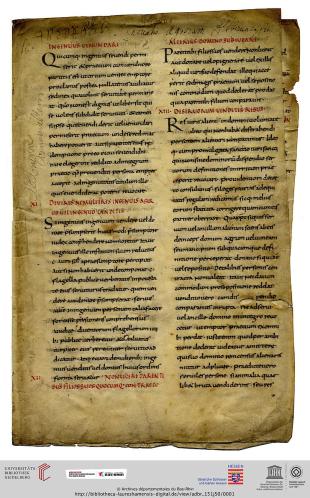 Archives Départementales du Bas-Rhin, 151 J 50, fo. 1r., a fragment of the Visigothic Law