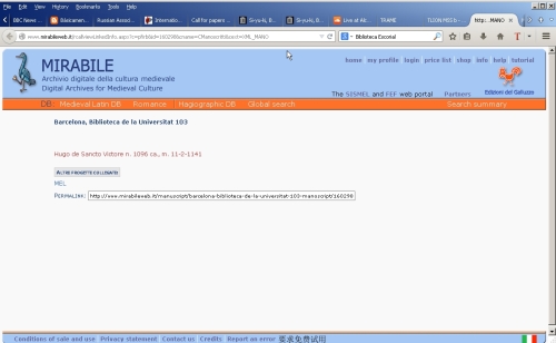 Screen capture of a MIRAbile database entry without subscription