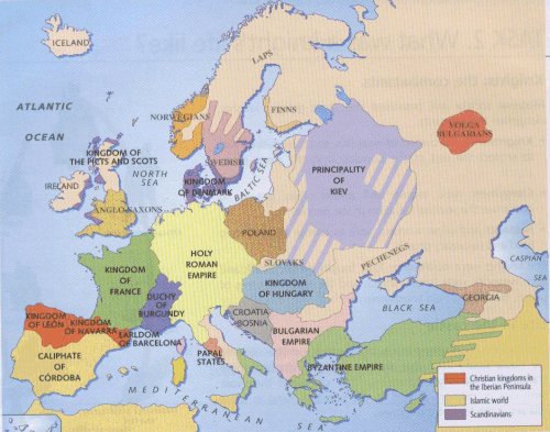Political map of Europe circa 1000
