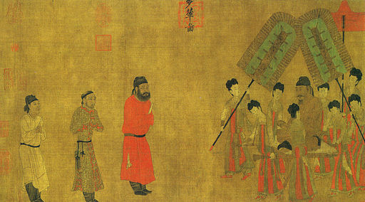 Illustration by Yen Li-Pen of Emperor Taizong granting an audience to Ludongzan the ambassador of Tibet in 641