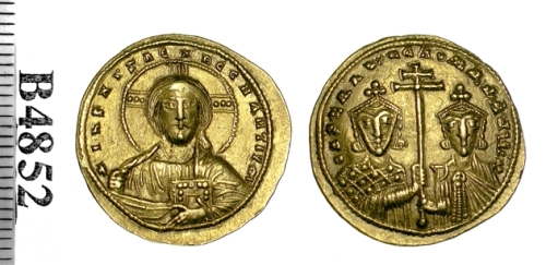 Gold solidus of Emperor  Constantine VII with Romanus II, struck at Constantinople probably between 945 and 959, Barber Institute of Fine Arts B4852