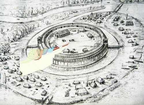 Reconstruction drawing of the Slavic fortress at Brandenburg