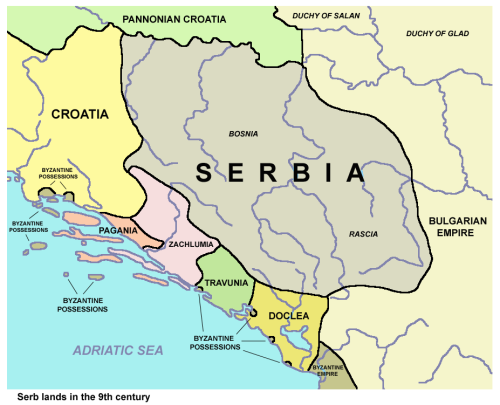 Wikipedia map of early Serbian settlements in the Balkans