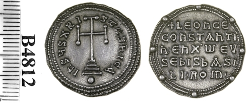 Silver miliaresion of Emperors Leo VI and Constantine VII, struck at Constantinople between 908 and 912, Barber Institute of Fine Arts B4812