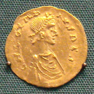Gold tremissis of the Merovingian King Chlothar II (584-628) in the British Museum, London