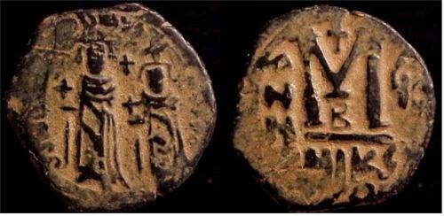 Copper-alloy follis of Emperors Heraclius and Heraclius Constantine struck at Nicomedia in 615-616