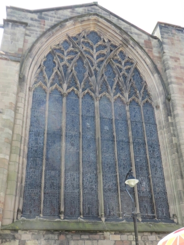 Exterior view of the east end window of St Mary's Shrewsbury