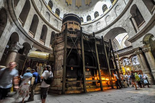 The Aedicule, inside the Church of the Holy Sepulchre, Jerusalem, containing the tomb that is said to be Jesus's, as it now is