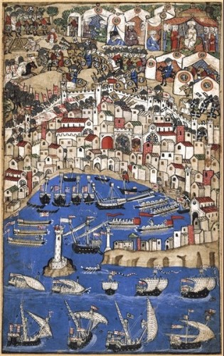Medieval depiction of the city of Genoa