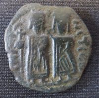 A copper-alloy forty-nummi of a type which has been suggested was struck by the occupying government of the Syrian provinces of the Byzantine Empire during their occupation by the Persians at the turn of the sixth and seventh centuries