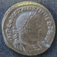 Obverse of an Æ3 of Constantine I struck at Rome in 314, University of Leeds, Brotherton Library, Thackray Collection, CC/TH/ROM/IMP/400