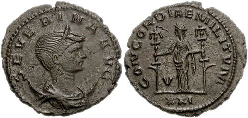 Silvered copper-alloy <i>antoninianus</i> of Empress Severina struck at Antioch in 274, CNG Coins