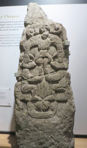 Anglian carved stone in York Minster Museum perhaps showing Weland the Smith