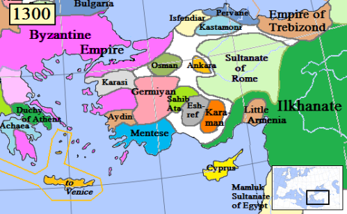 Political map of Anatolia c. 1300 CE
