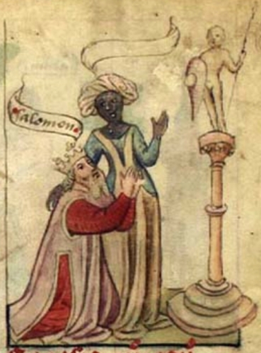 Medieval manuscript illustration of King Solomon and the Queen of Sheba