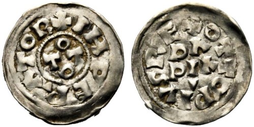 Silver denaro of Emperor Otto I struck at Pavia in 956-73