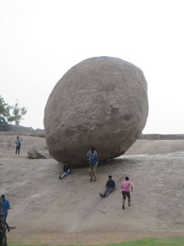 The rock called Krishna's Butterball, at Mahabalipuram, Tamil Nadu
