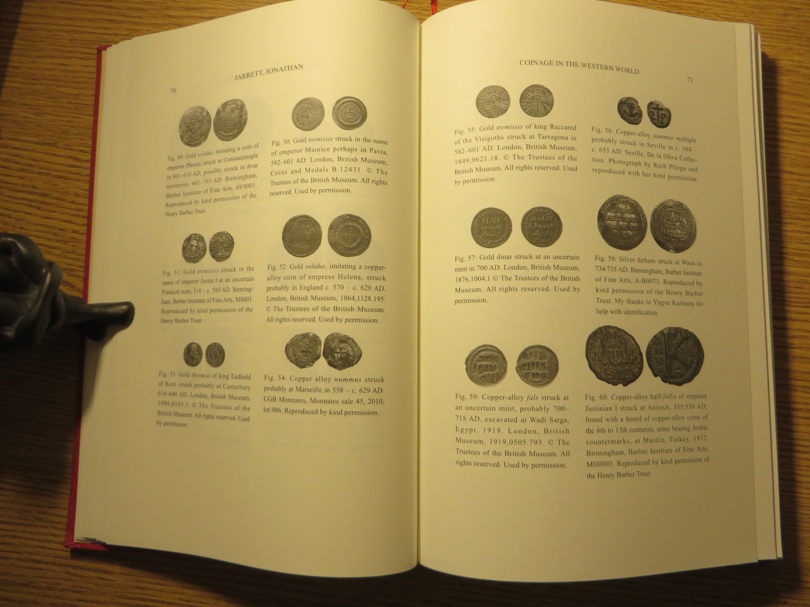 Figures 49–60 of Jonathan Jarrett, "Coinage in the Western World at the End of the Roman Empire and After: Tradition, Imitation and Innovation" in Sven Günther, Li Qiang, Lin Ying & Claudia Sode (edd.), From Constantinople to Chang’an: Byzantine Gold Coins in the World of Late Antiquity, Supplements to the Journal of Ancient Civilizations 8 (Changchun 2021), pp. 31–74 at pp. 70–71
