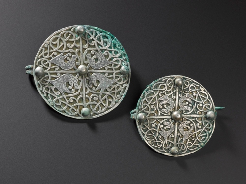 Two silver disc brooches from the Galloway Hoard in the National Museum of Scotland