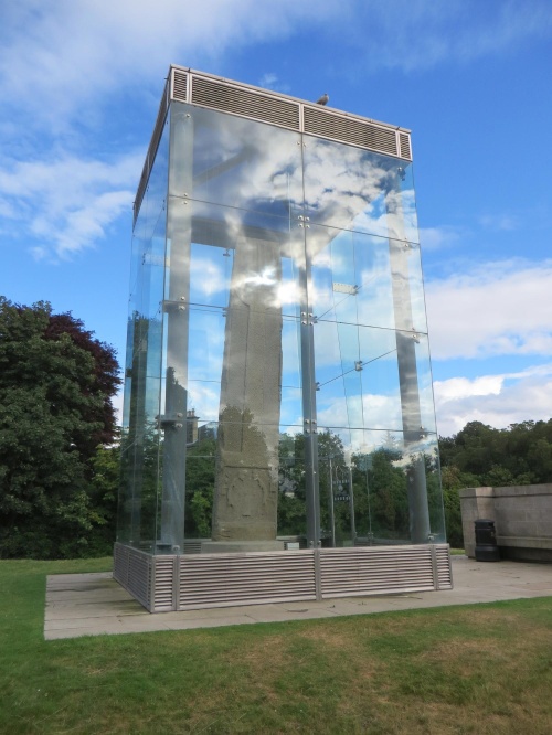 Sueno's Stone, Forres, in its modern glass enclosure
