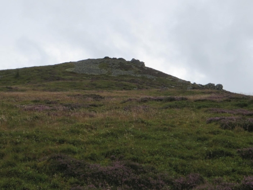 The crown of Tap O'Noth hillfort seen from below the lower rampart