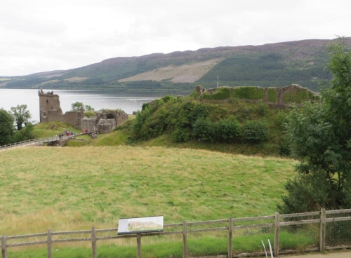 View of Urquhart Castle from above the side