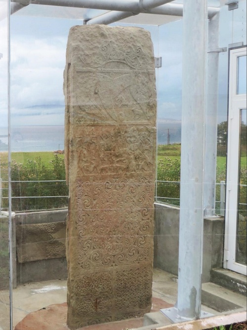 Obverse of the Shandwick stone seen through its glass enclosure