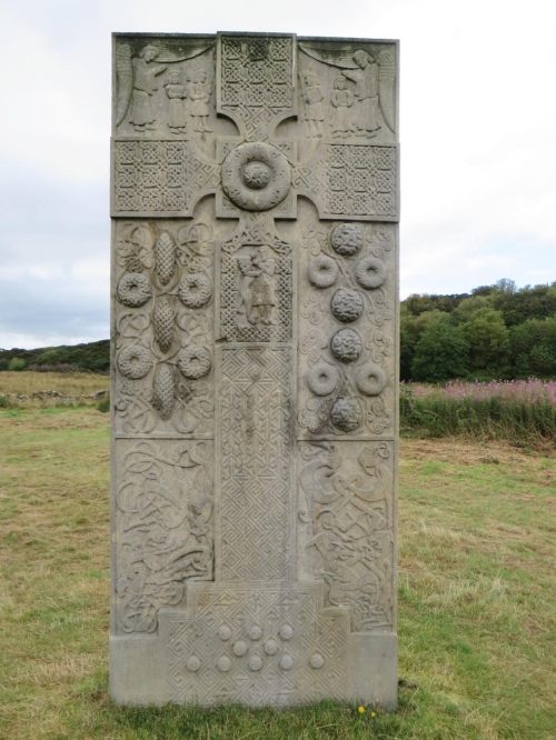 Reverse of the modern replica of the Hilton of Cadboll symbol stone that now stands at the site