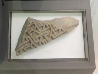 Zig-zag sculptured interlace on a stone in the Tarbat Discovery Centre
