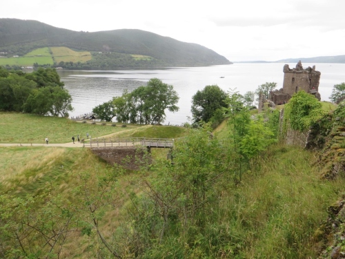 Moat and entry to the newer buildings at Urquhart Castle