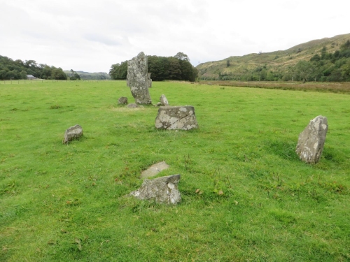 One of the Nether Largie Standing Stones and some other ground features