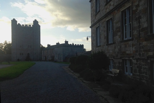 The keep and western courtyard of Appleby castle at dusk in 2020
