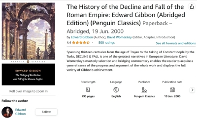 Screenshot of Amazon page for the Penguin Classics version of Gibbon's Decline and Fall of the Roman Empire